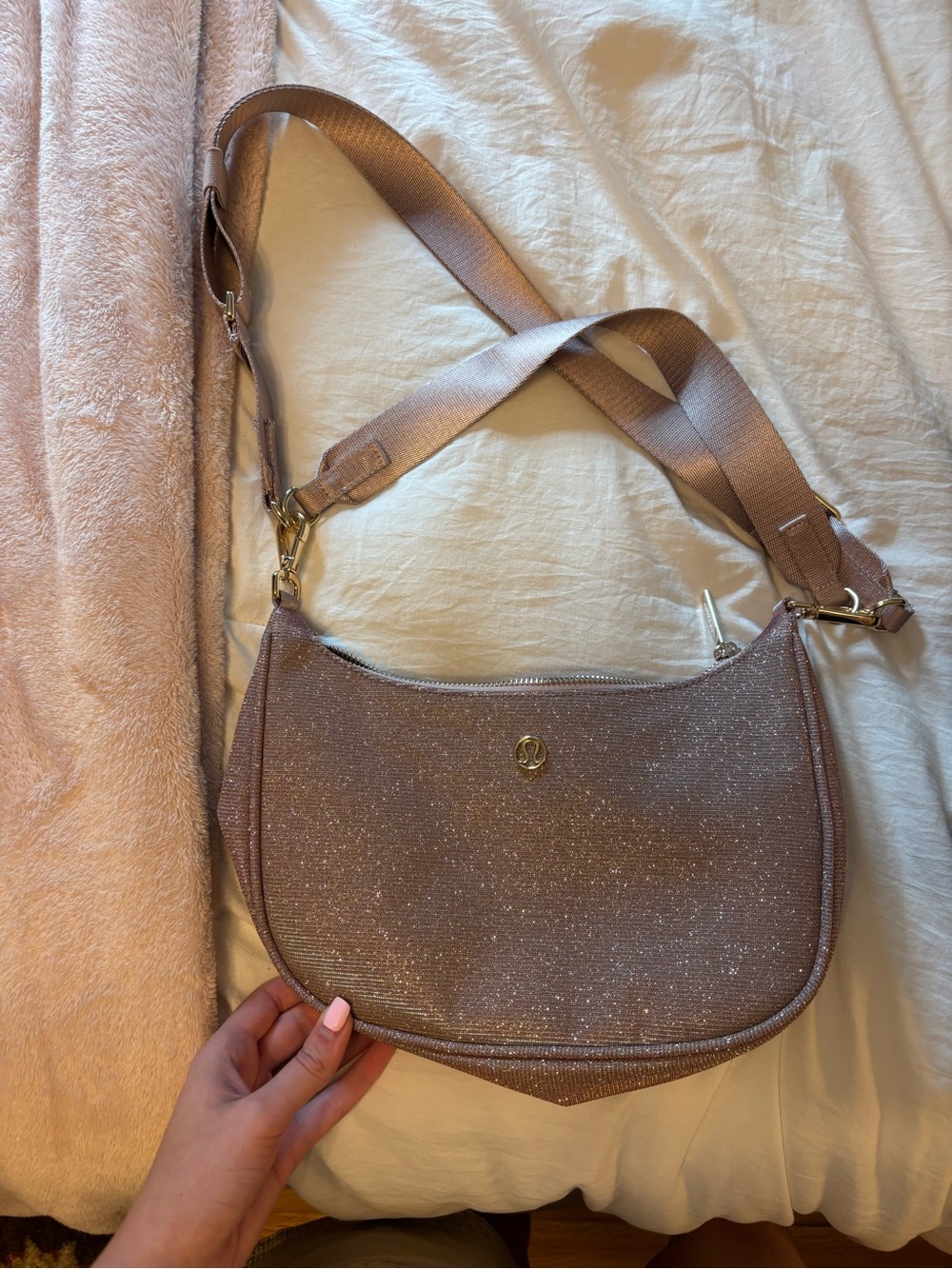 lululemon athletica Rose Gold Glitter Crossbody Shoulder Bag